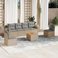 7-delige Loungeset met kussens poly rattan beige - thumbnail