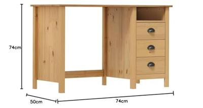 Bureau Hill 3 lades 120x50x74 cm massief grenenhout Bureau Hill 3 lades 120x50x74 cm massief grenenhout