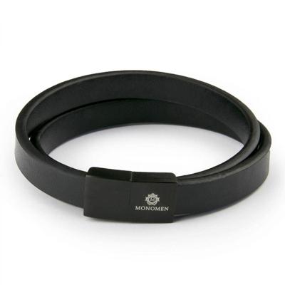 Monomen Men&apos;s Black Leather Black Clasp Bracelet MM10787
