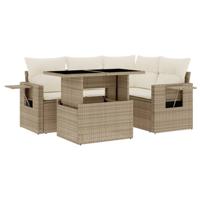 5-delige Loungeset met kussens poly rattan beige - thumbnail