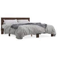 Bedframe bewerkt hout metaal bruin eikenkleur 150x200 cm - thumbnail
