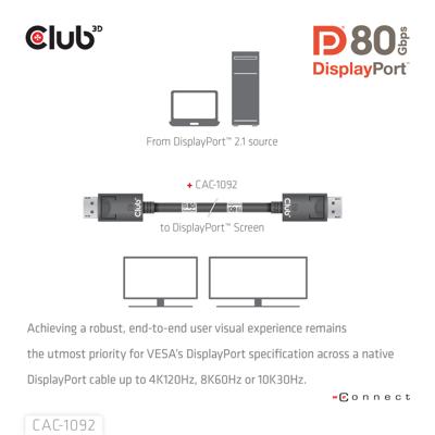 club3D CAC-1092 DisplayPort-kabel DisplayPort Aansluitkabel 1.6 m Zwart