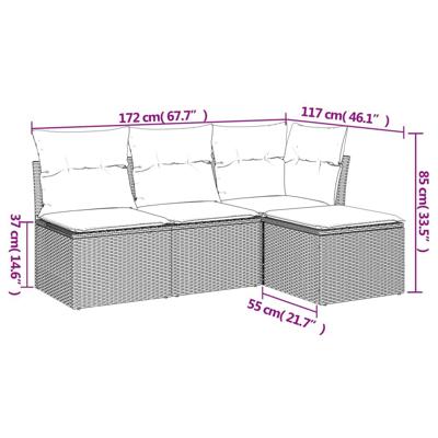 4-delige Loungeset met kussens poly rattan lichtgrijs - thumbnail