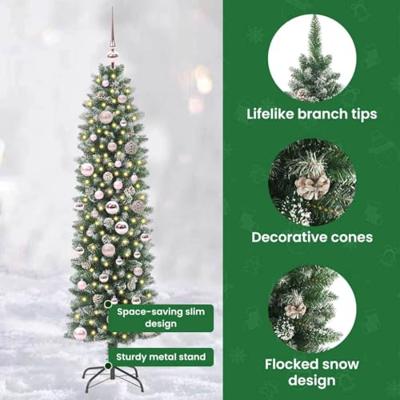 VidaXL Kunstmatige slanke kerstboom met 150 led groen en wit 150 cm