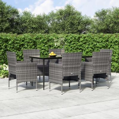 7-delige Tuinset met kussens grijs en zwart