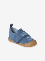 Denim stoffen sloffen met klittenband voor baby jeansblauw - thumbnail