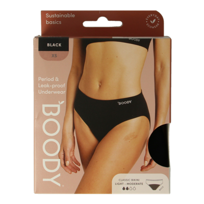 Boody Menstruatieondergoed bikinislip zwart lich/norm XS 1 Stuks