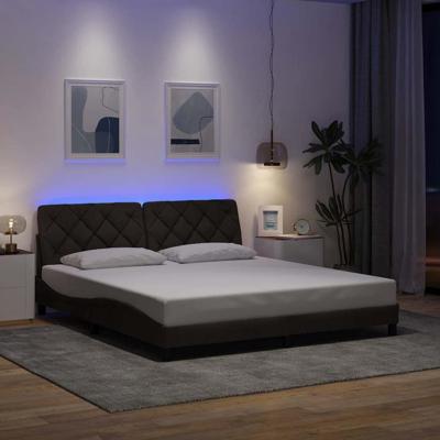 Bedframe met LED zonder matras 180x200 cm stof donkerbruin