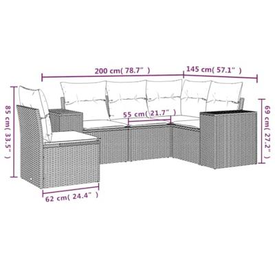 5-delige Loungeset met kussens poly rattan lichtgrijs