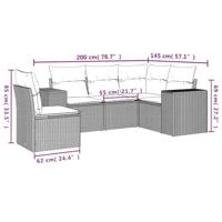 5-delige Loungeset met kussens poly rattan lichtgrijs - thumbnail