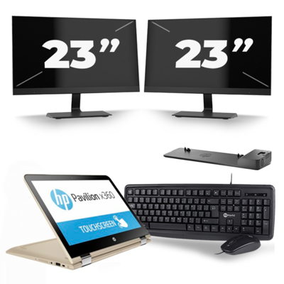 HP Pavilion x360 Convertible 13 - Intel Core i3-6e Generatie - 14 inch - 8GB RAM - 256GB SSD - Windows 11 Home + 2x 23 inch Monitor HP Pavilion x360 Convertible 13 - Intel Core i3-6e Generatie - 14 inch - 8GB RAM - 256GB SSD - Windows 11 Home + 2x 23 inch Monitor