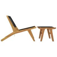 Tuinstoel met voetensteun massief teakhout en polyester - thumbnail
