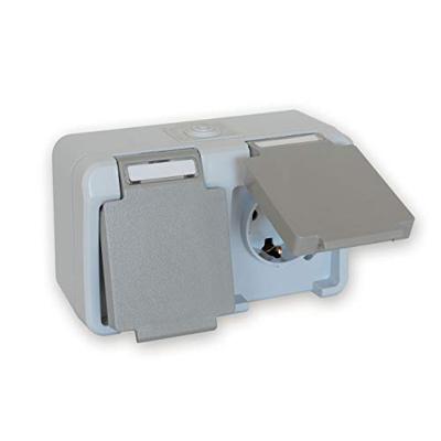 Peranova 102439 Pera Wandcontactdoos dubbel spatwaterdicht Lichtgrijs, Donkergrijs 1 stuk(s)