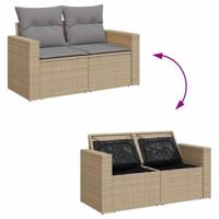 9-delige Loungeset met kussens poly rattan beige - thumbnail