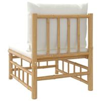 Tuinmiddenbank met kussens bamboe crèmewit - thumbnail