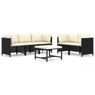 6-delige Loungeset met kussens poly rattan zwart