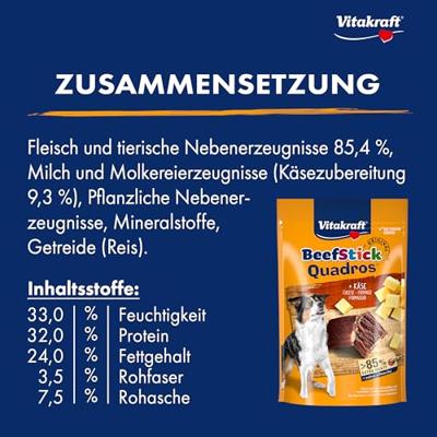 VITAKRAFT Beef Stick Quadros Cheese - traktatie voor hond - 70 g