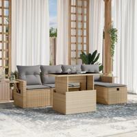 6-delige Loungeset met kussens poly rattan beige - thumbnail