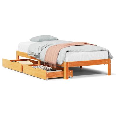 Bedframe met lades massief grenenhout wasbruin 180x200 cm