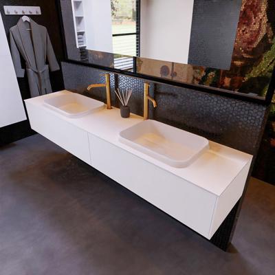 Badkamermeubelset Mondiaz Erin 200 cm met 2 Lades met RIDGE Wastafel Dubbel Talc met 2 kraangaten Greeploos Mat Carrara Badkamermeubelset Mondiaz Erin 200 cm met 2 Lades met RIDGE Wastafel Dubbel Talc met 2 kraangaten Greeploos Mat Carrara