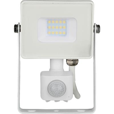 LED Bouwlamp 10 Watt met Sensor - LED Schijnwerper - Viron Dana - Warm Wit 3000K - Mat Wit - Aluminium - SAMSUNG LEDs