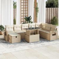9-delige Loungeset met kussens poly rattan beige - thumbnail