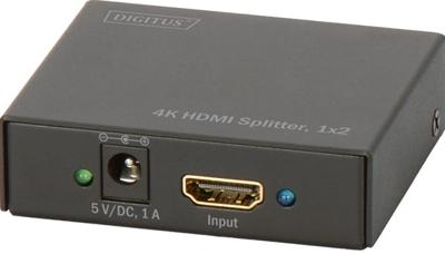 Digitus DS-46304 2 poorten HDMI-splitter 3D-weergave mogelijk, Met metalen behuizing 4096 x 2160 Pixel Zwart