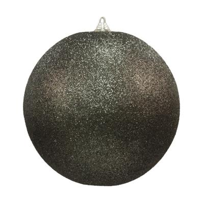 1x Zwarte Grote Kerstballen Met Glitter Kunststof 13,5 Cm - Kerstbal