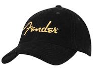 Fender Gold Spaghetti Logo Corduroy Baseball Hat Black - thumbnail