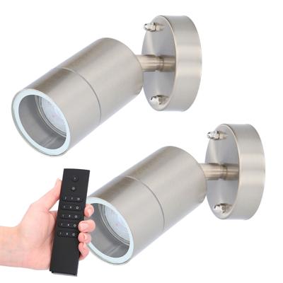 Set van 2 dimbare LED Wandlamp Lago - 2700K warm wit - RVS - IP44 waterdicht - GU10 fitting - Incl. dimmer met afstandsbediening