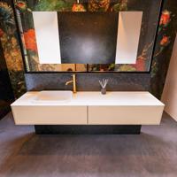 Badkamermeubelset Mondiaz Erin 200 cm met 2 Lades met RIDGE Wastafel Links Talc met 1 kraangat Greeploos Mat Rosee - thumbnail