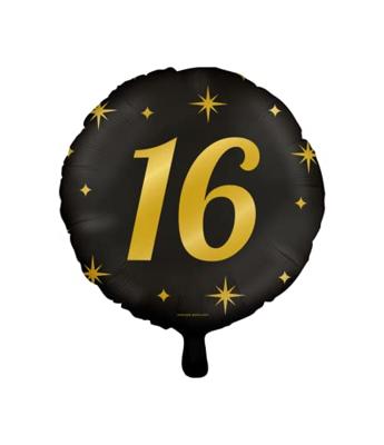 Classy Folieballon 16 Jaar Zwart/Goud (46cm)