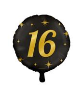 Classy Folieballon 16 Jaar Zwart/Goud (46cm) - thumbnail