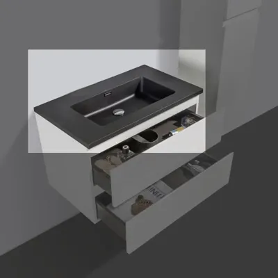 Wastafel kwartsteen Tieme mat zwart zonder kraangat Wastafel kwartsteen Tieme mat zwart zonder kraangat