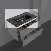 Wastafel kwartsteen Tieme mat zwart zonder kraangat - thumbnail