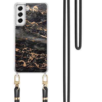 Samsung Galaxy S21 FE hoesje met zwart koord - Marmer grijs brons Samsung Galaxy S21 FE hoesje met zwart koord - Marmer grijs brons