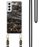 Samsung Galaxy S21 FE hoesje met zwart koord - Marmer grijs brons - thumbnail