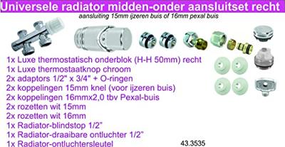 Saqu radiatorkraan middenaansluiting recht chroom