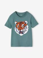 Jongensshirt met motief in omkeerbare pailletten Basics blauwgroen - thumbnail
