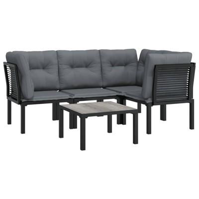 5-delige Loungeset poly rattan zwart en grijs