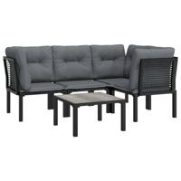 5-delige Loungeset poly rattan zwart en grijs - thumbnail