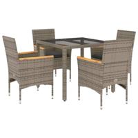 5-delige Tuinset met kussens poly rattan en glas grijs - thumbnail
