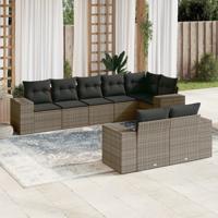 8-delige Loungeset met kussens poly rattan grijs - thumbnail