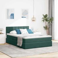 Opslag bed met matras Donkergroen 140 x 190 cm Fluweel - thumbnail