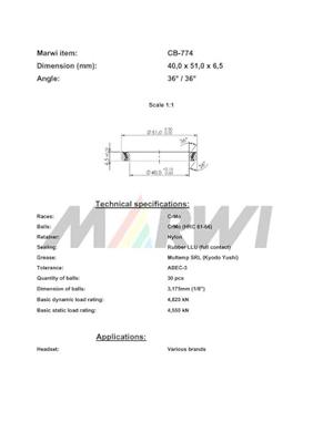 Marwi Union kogellager ball bearing union cb-774 40x51x6,5 Marwi Union kogellager ball bearing union cb-774 40x51x6,5