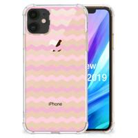 Apple iPhone 11 Doorzichtige Silicone Hoesje Waves Roze - thumbnail