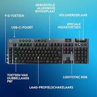 Logitech G G915 X LIGHTSPEED Low-Profile Wireless Gaming Keyboard, Double-Shot PBT Keycaps, volledig programmeerbare toetsen, RGB-achtergrondverlichting, GL Brown Tactile, US INT'L QWERTY - Zwart - thumbnail