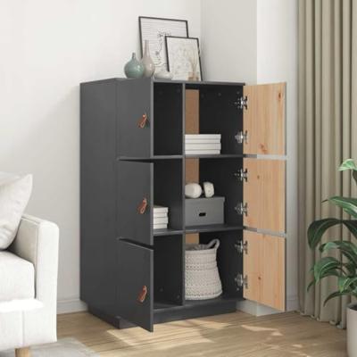 Hoge kast 67x40x108,5 cm massief grenenhout grijs