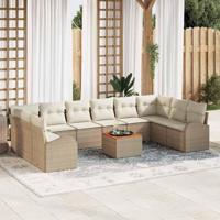 Tuinbankenset met kussen 11 pcs Beige poly rattan - thumbnail