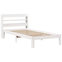 Bedframe met hoofdbord massief grenenhout wit 75x190 cm - thumbnail